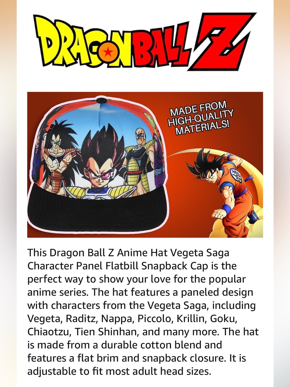 Dragon Ball Z Anime Multicolor Character Snapback Hat - Reg $30 - Picture 6 of 11